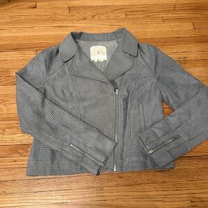 Anthro Hei Hei Gray Vegan Suede Moto Jacket Perforated Zip Women’s M NWOT